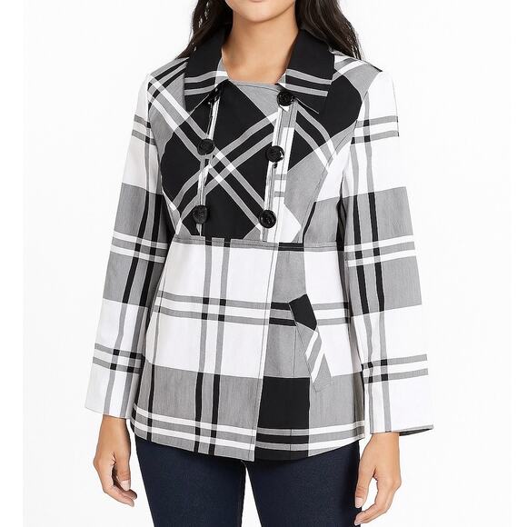 NWT SANDRO Sportswear Women’s Black/White Plaid Double Breasted Jacket. Size M. - Picture 1 of 12